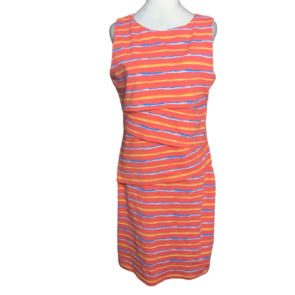 J. McLaughlin Vibrant Orange & Blue Striped Striped Layered Catalina Cloth Dress